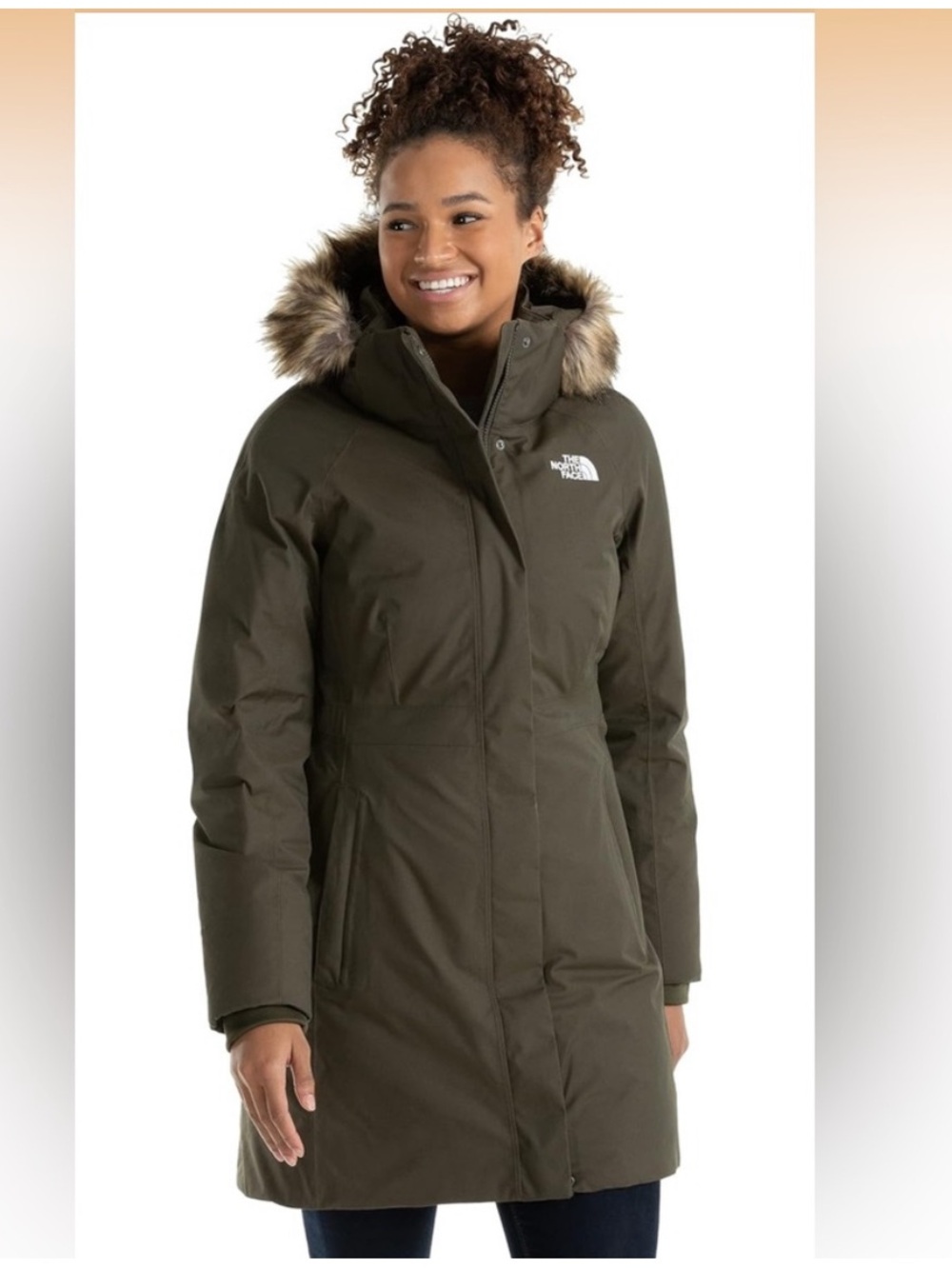 The North Face green feather down parka size small
